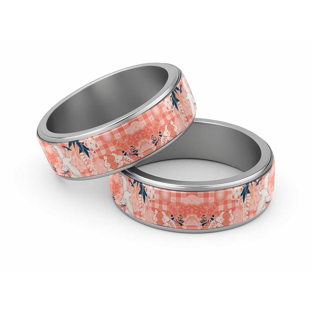 Red Palaka Crane and Flowers Classic Ring Japan Heritage Spirit LT9 Sliver Red - Polynesian Pride