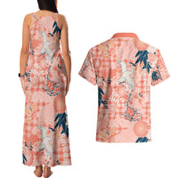 Red Palaka Crane and Flowers Couples Matching Tank Maxi Dress and Hawaiian Shirt Japan Heritage Spirit LT9 - Polynesian Pride