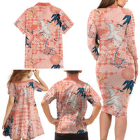 Red Palaka Crane and Flowers Family Matching Long Sleeve Bodycon Dress and Hawaiian Shirt Japan Heritage Spirit LT9 - Polynesian Pride