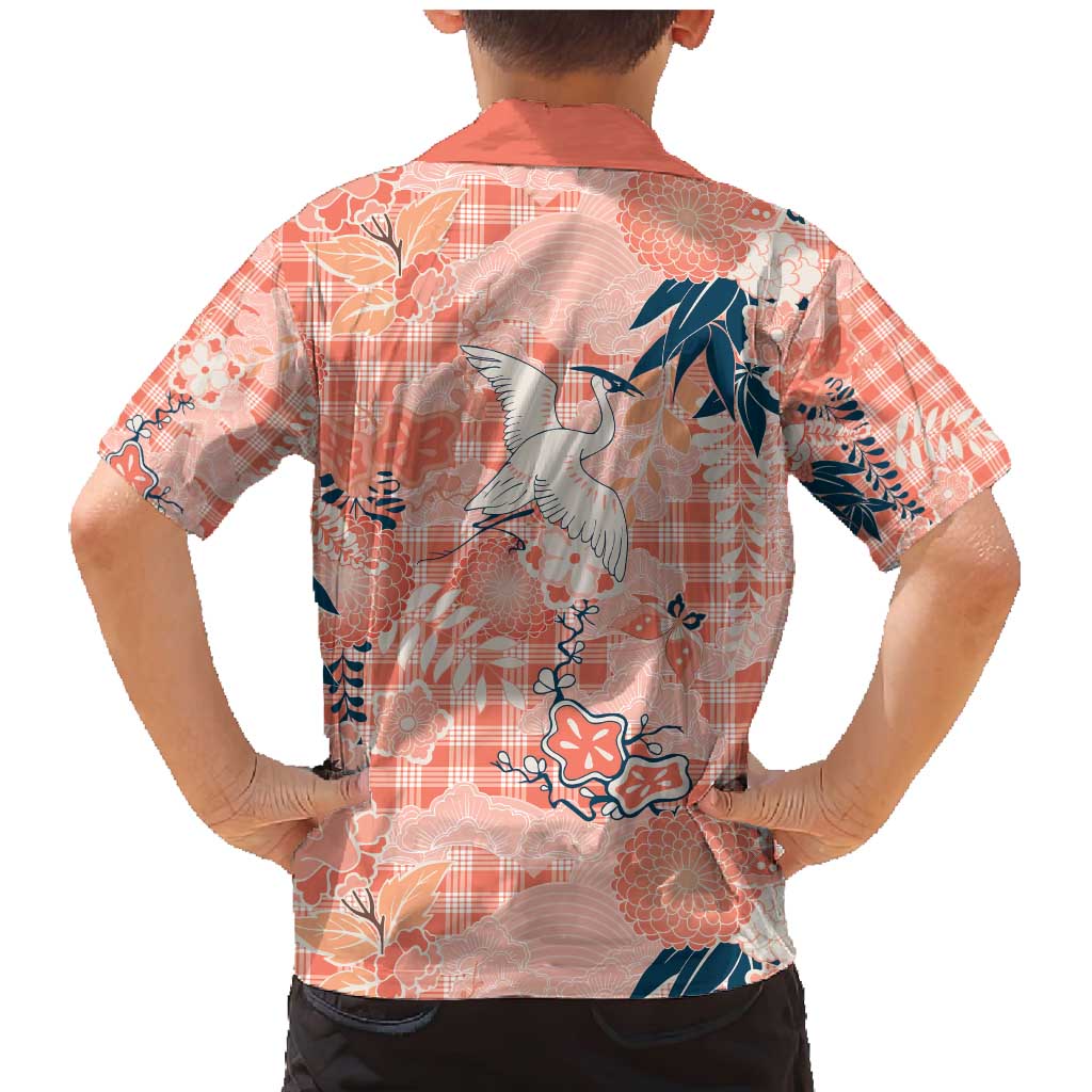 Red Palaka Crane and Flowers Family Matching Mermaid Dress and Hawaiian Shirt Japan Heritage Spirit LT9 - Polynesian Pride