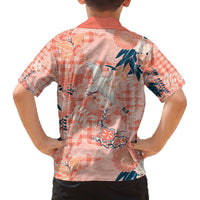 Red Palaka Crane and Flowers Family Matching Off The Shoulder Long Sleeve Dress and Hawaiian Shirt Japan Heritage Spirit LT9 - Polynesian Pride