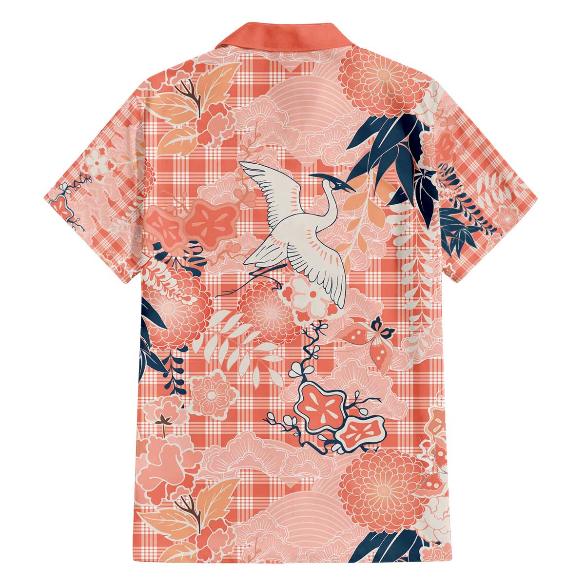 Red Palaka Crane and Flowers Family Matching Off The Shoulder Long Sleeve Dress and Hawaiian Shirt Japan Heritage Spirit LT9 - Polynesian Pride