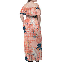 Red Palaka Crane and Flowers Family Matching Off Shoulder Maxi Dress and Hawaiian Shirt Japan Heritage Spirit LT9 - Polynesian Pride