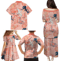 Red Palaka Crane and Flowers Family Matching Puletasi and Hawaiian Shirt Japan Heritage Spirit LT9 - Polynesian Pride