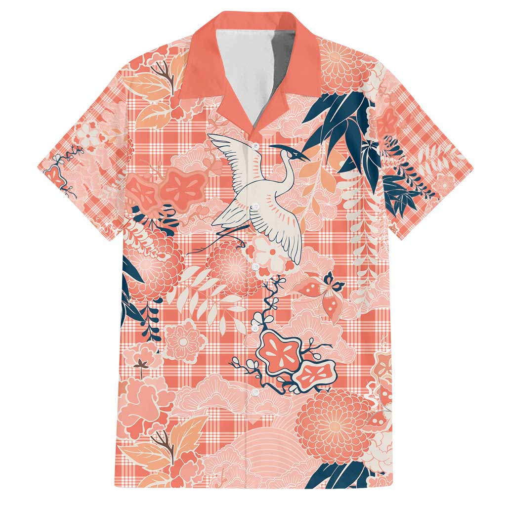 Red Palaka Crane and Flowers Family Matching Puletasi and Hawaiian Shirt Japan Heritage Spirit LT9 Dad's Shirt - Short Sleeve Red - Polynesian Pride