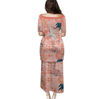 Red Palaka Crane and Flowers Family Matching Puletasi and Hawaiian Shirt Japan Heritage Spirit LT9 - Polynesian Pride
