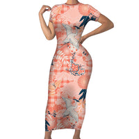 Red Palaka Crane and Flowers Family Matching Short Sleeve Bodycon Dress and Hawaiian Shirt Japan Heritage Spirit LT9 Mom's Dress Red - Polynesian Pride