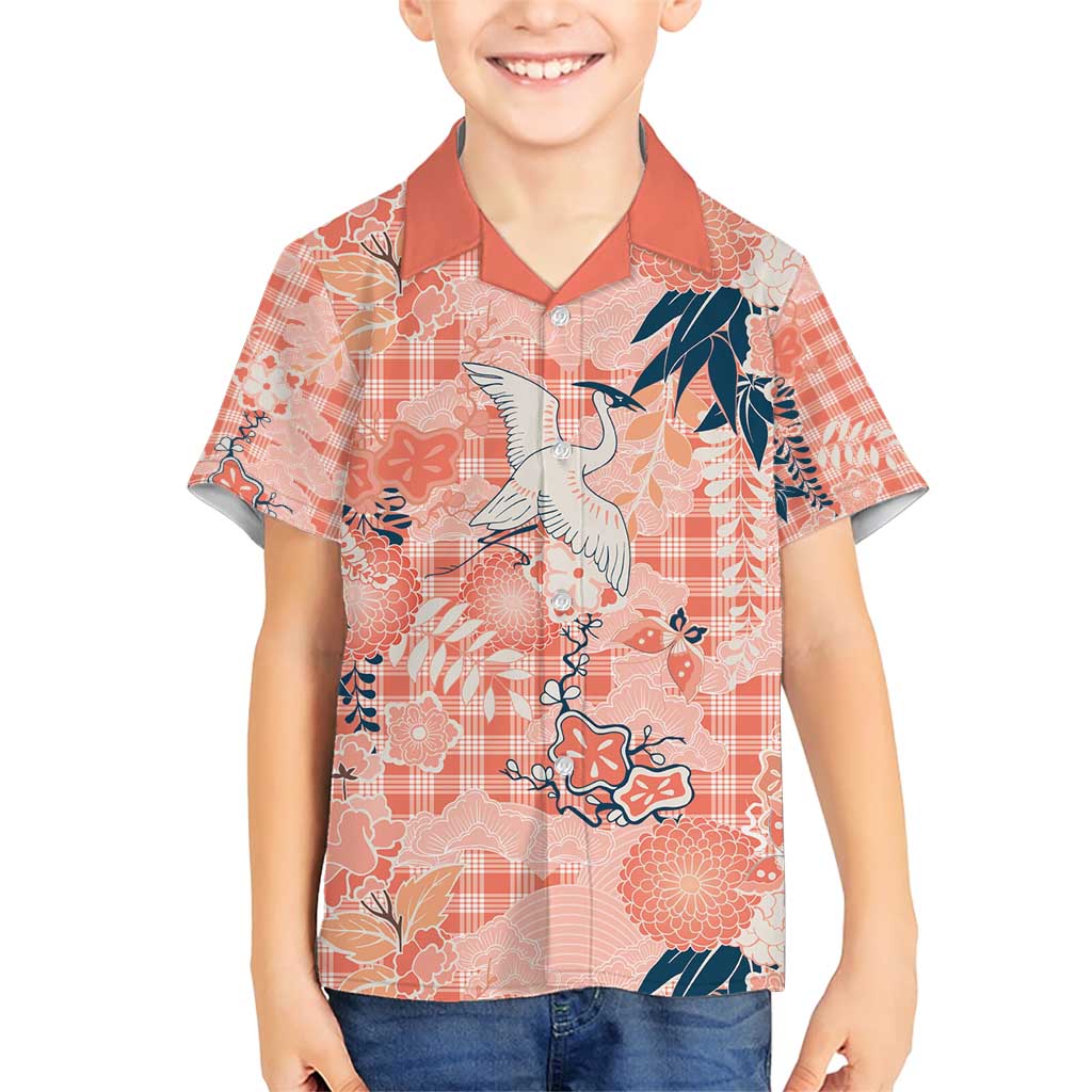 Red Palaka Crane and Flowers Family Matching Short Sleeve Bodycon Dress and Hawaiian Shirt Japan Heritage Spirit LT9 Son's Shirt Red - Polynesian Pride