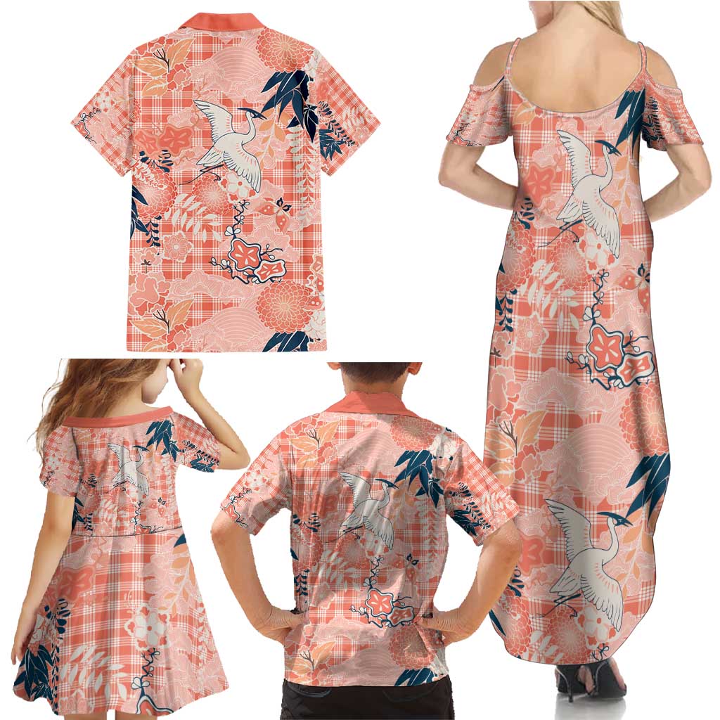 Red Palaka Crane and Flowers Family Matching Summer Maxi Dress and Hawaiian Shirt Japan Heritage Spirit LT9 - Polynesian Pride