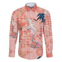 Red Palaka Crane and Flowers Family Matching Summer Maxi Dress and Hawaiian Shirt Japan Heritage Spirit LT9 Dad's Shirt - Long Sleeve Red - Polynesian Pride
