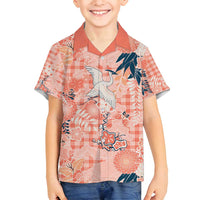 Red Palaka Crane and Flowers Family Matching Summer Maxi Dress and Hawaiian Shirt Japan Heritage Spirit LT9 Son's Shirt Red - Polynesian Pride
