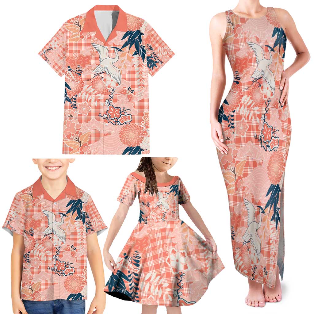 Red Palaka Crane and Flowers Family Matching Tank Maxi Dress and Hawaiian Shirt Japan Heritage Spirit LT9 - Polynesian Pride