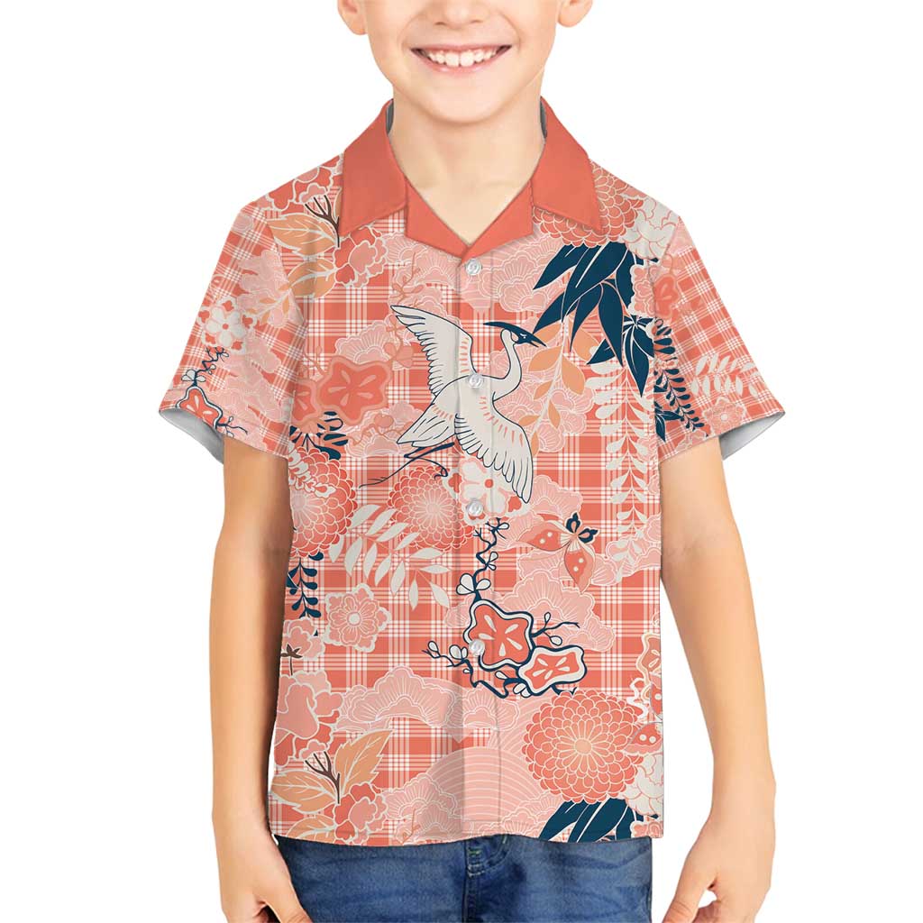 Red Palaka Crane and Flowers Family Matching Tank Maxi Dress and Hawaiian Shirt Japan Heritage Spirit LT9 Son's Shirt Red - Polynesian Pride