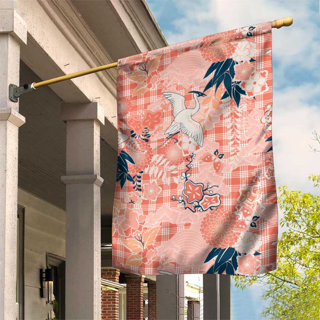 Red Palaka Crane and Flowers Garden Flag Japan Heritage Spirit - Polynesian Pride