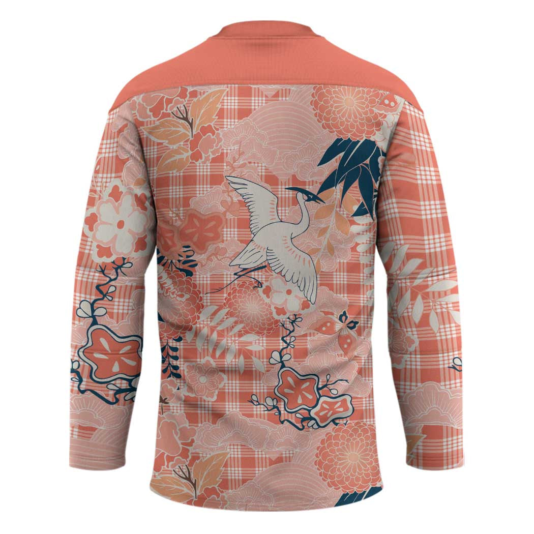 Red Palaka Crane and Flowers Hockey Jersey Japan Heritage Spirit - Polynesian Pride