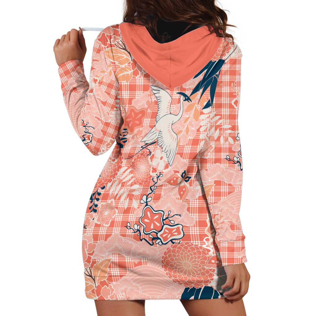 Red Palaka Crane and Flowers Hoodie Dress Japan Heritage Spirit - Polynesian Pride