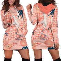 Red Palaka Crane and Flowers Hoodie Dress Japan Heritage Spirit - Polynesian Pride