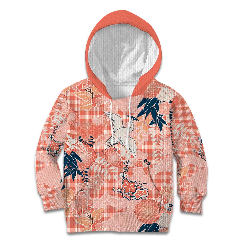 Red Palaka Crane and Flowers Kid Hoodie Japan Heritage Spirit LT9 Hoodie Red - Polynesian Pride