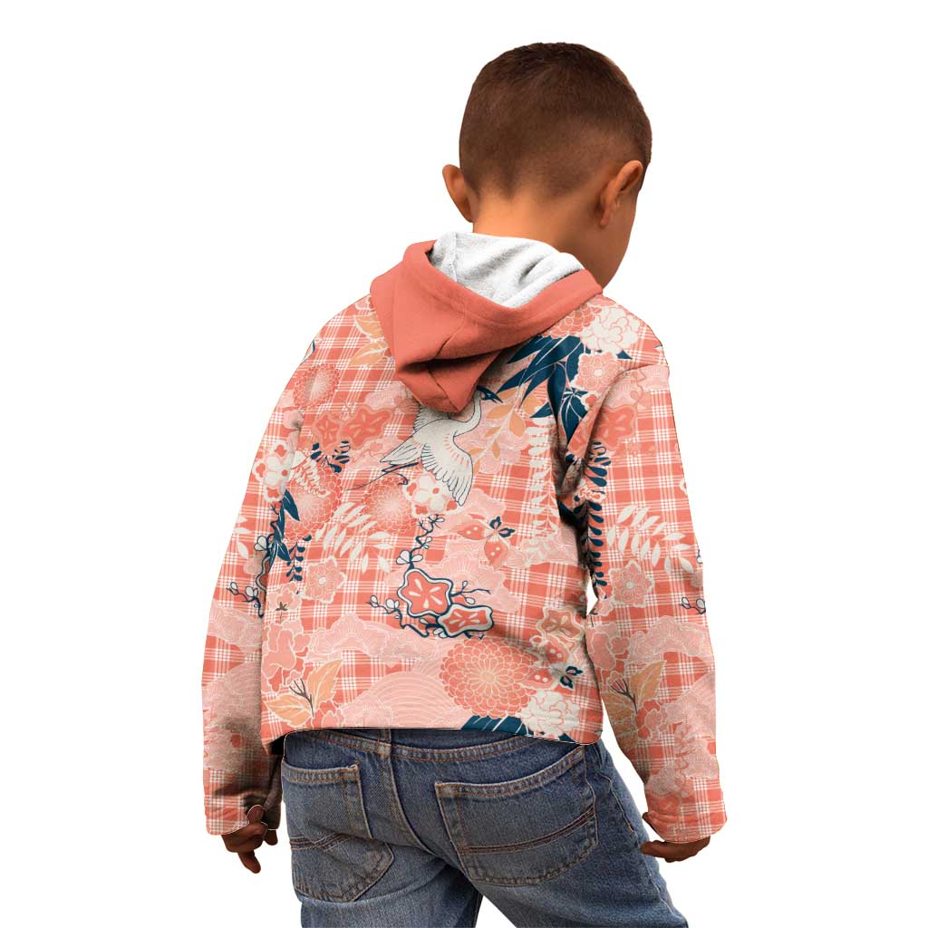 Red Palaka Crane and Flowers Kid Hoodie Japan Heritage Spirit - Polynesian Pride