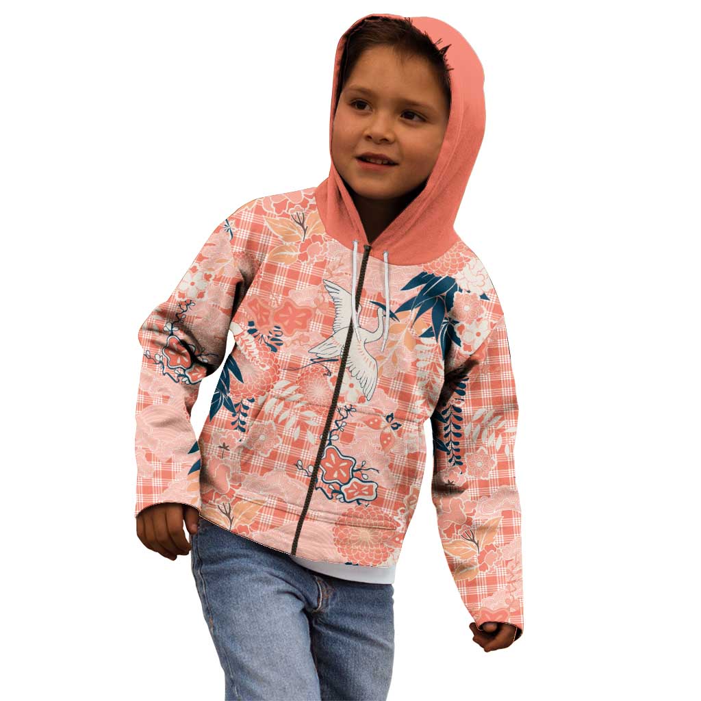Red Palaka Crane and Flowers Kid Hoodie Japan Heritage Spirit - Polynesian Pride