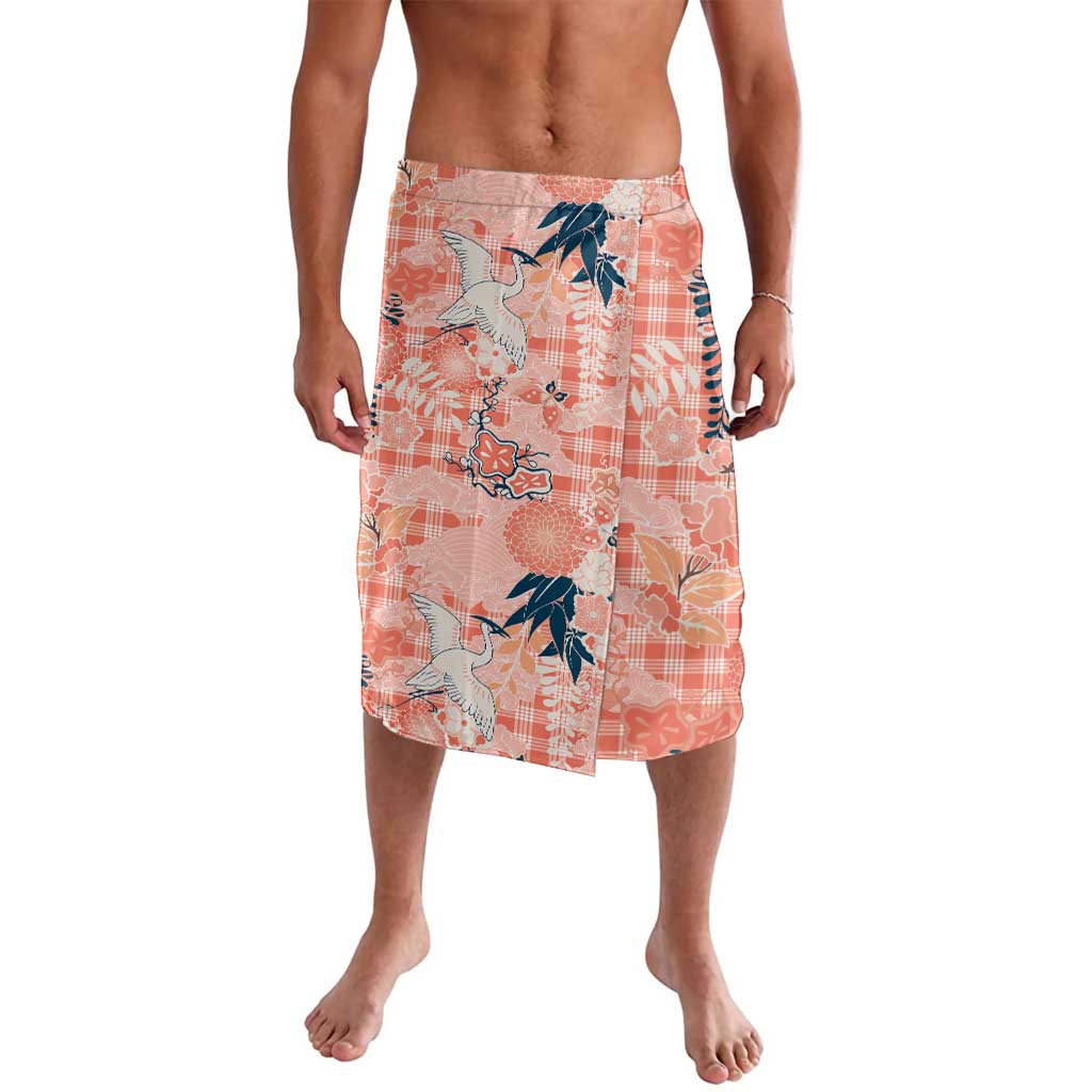 Red Palaka Crane and Flowers Lavalava Japan Heritage Spirit - Polynesian Pride