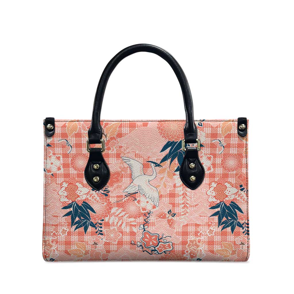 Red Palaka Crane and Flowers Leather Bag Japan Heritage Spirit - Polynesian Pride