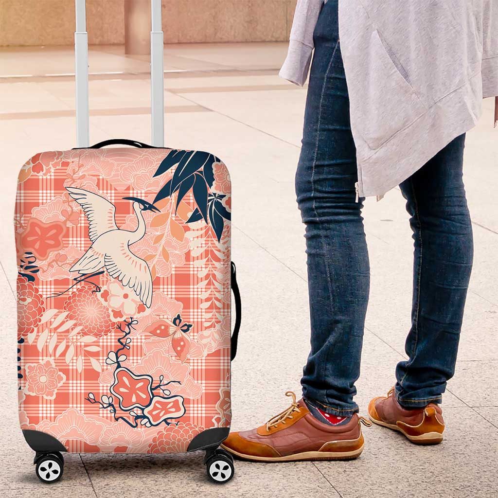 Red Palaka Crane and Flowers Luggage Cover Japan Heritage Spirit LT9 Red - Polynesian Pride