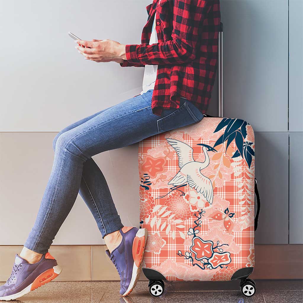 Red Palaka Crane and Flowers Luggage Cover Japan Heritage Spirit - Polynesian Pride