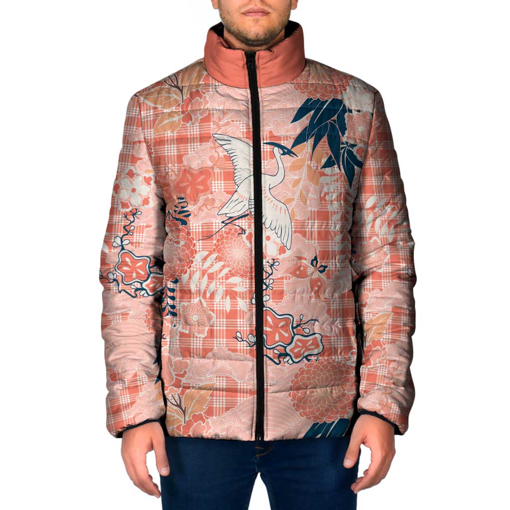 Red Palaka Crane and Flowers Padded Jacket Japan Heritage Spirit - Polynesian Pride