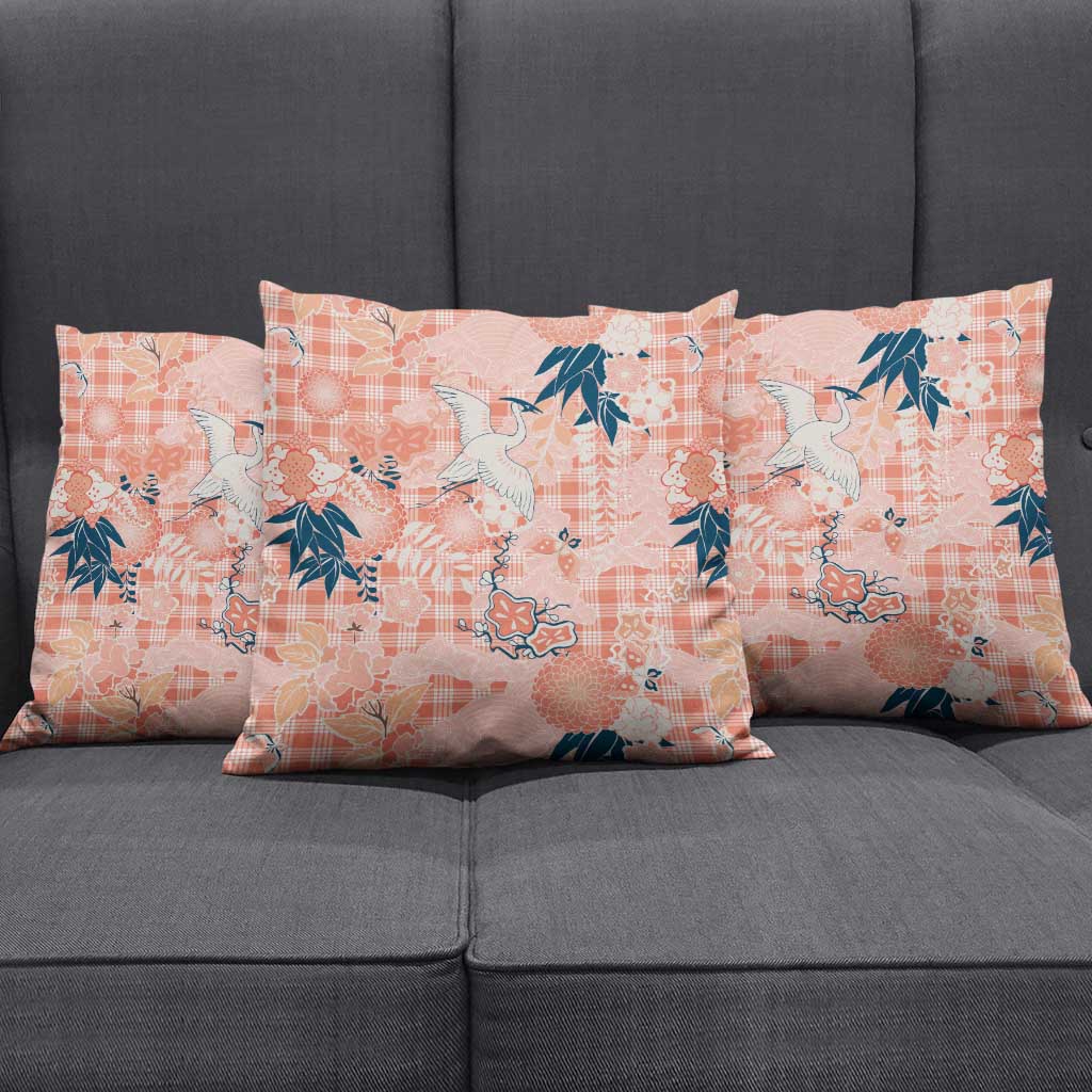 Red Palaka Crane and Flowers Pillow Cover Japan Heritage Spirit - Polynesian Pride