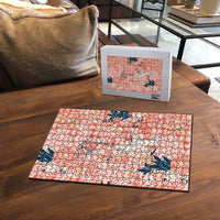 Red Palaka Crane and Flowers Puzzle Japan Heritage Spirit - Polynesian Pride