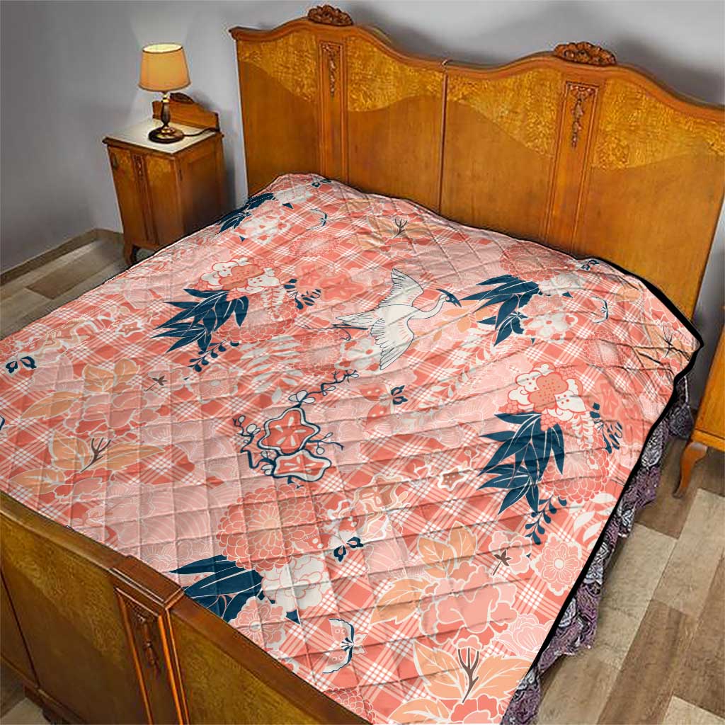 Red Palaka Crane and Flowers Quilt Japan Heritage Spirit - Polynesian Pride