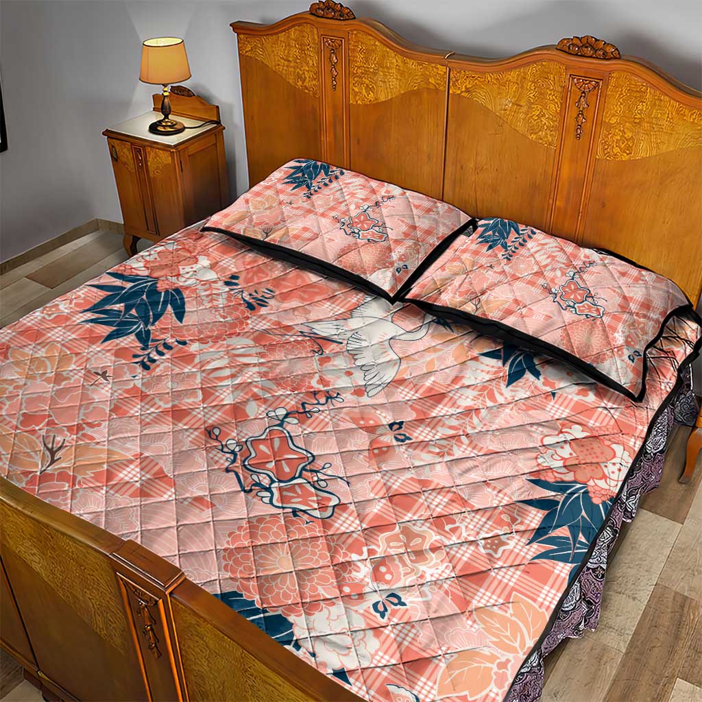 Red Palaka Crane and Flowers Quilt Bed Set Japan Heritage Spirit LT9 - Polynesian Pride