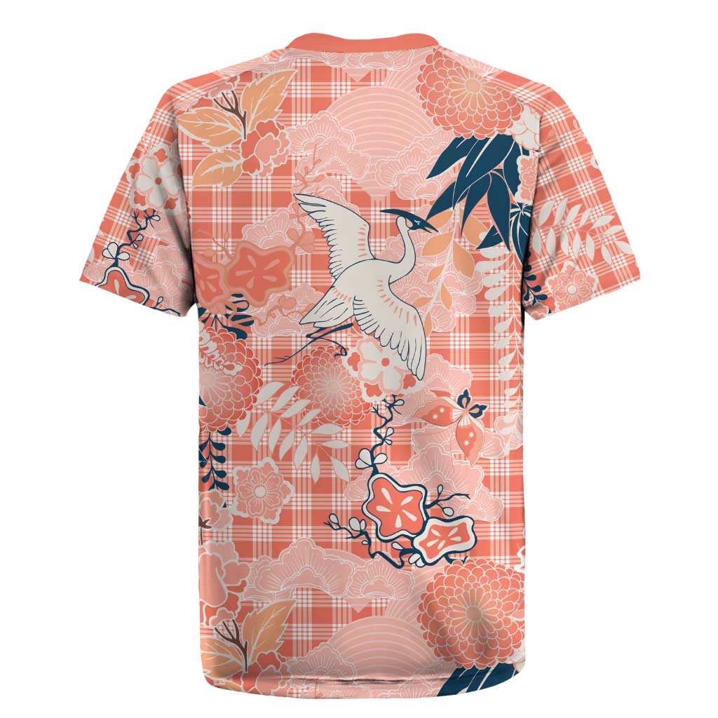 Red Palaka Crane and Flowers Rugby Jersey Japan Heritage Spirit - Polynesian Pride