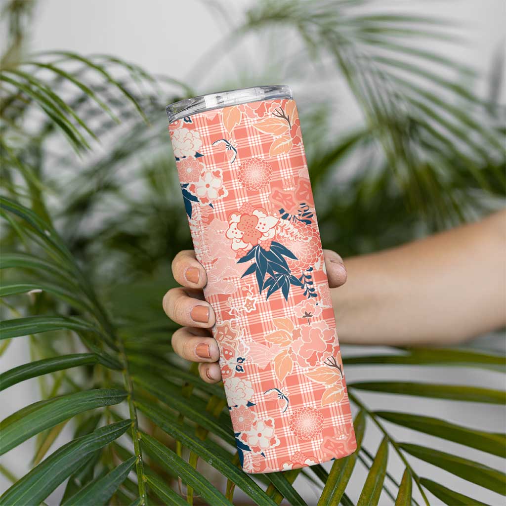 Red Palaka Crane and Flowers Skinny Tumbler Japan Heritage Spirit - Polynesian Pride