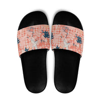 Red Palaka Crane and Flowers Slide Sandals Japan Heritage Spirit - Polynesian Pride