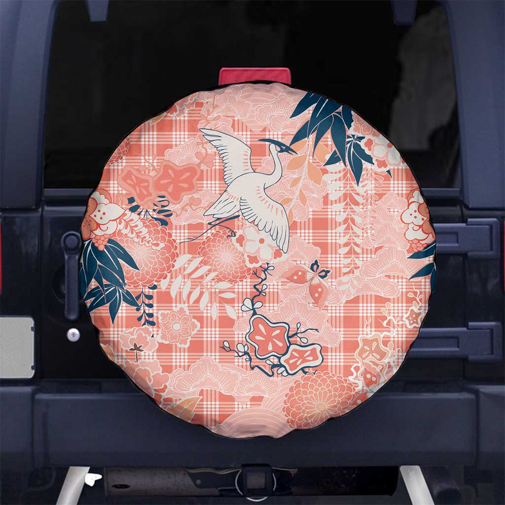 Red Palaka Crane and Flowers Spare Tire Cover Japan Heritage Spirit - Polynesian Pride