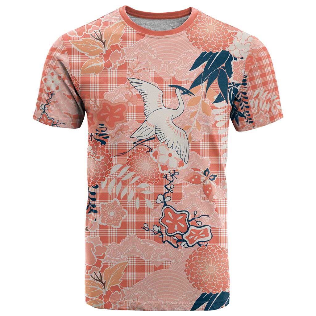 Red Palaka Crane and Flowers T Shirt Japan Heritage Spirit - Polynesian Pride