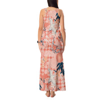 Red Palaka Crane and Flowers Tank Maxi Dress Japan Heritage Spirit - Polynesian Pride