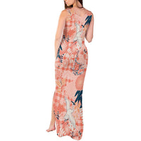 Red Palaka Crane and Flowers Tank Maxi Dress Japan Heritage Spirit - Polynesian Pride