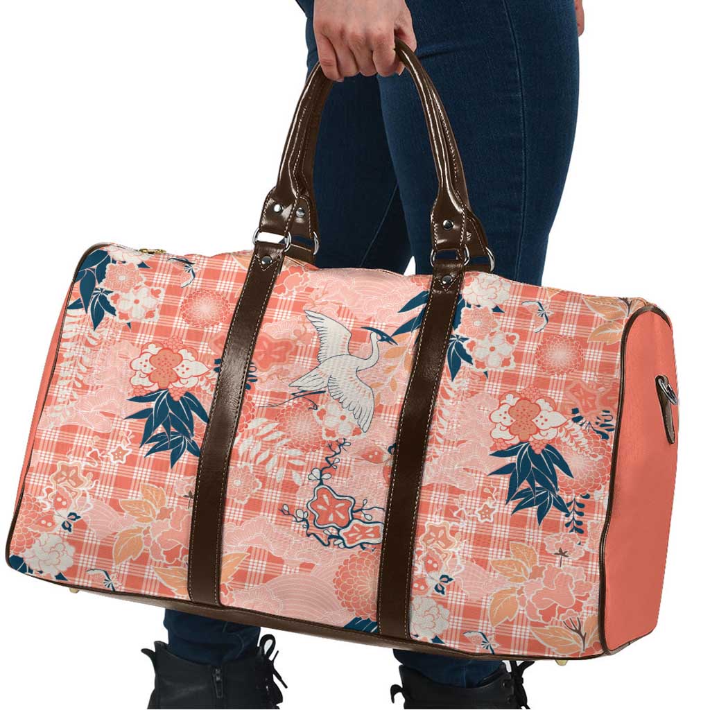 Red Palaka Crane and Flowers Travel Bag Japan Heritage Spirit - Polynesian Pride