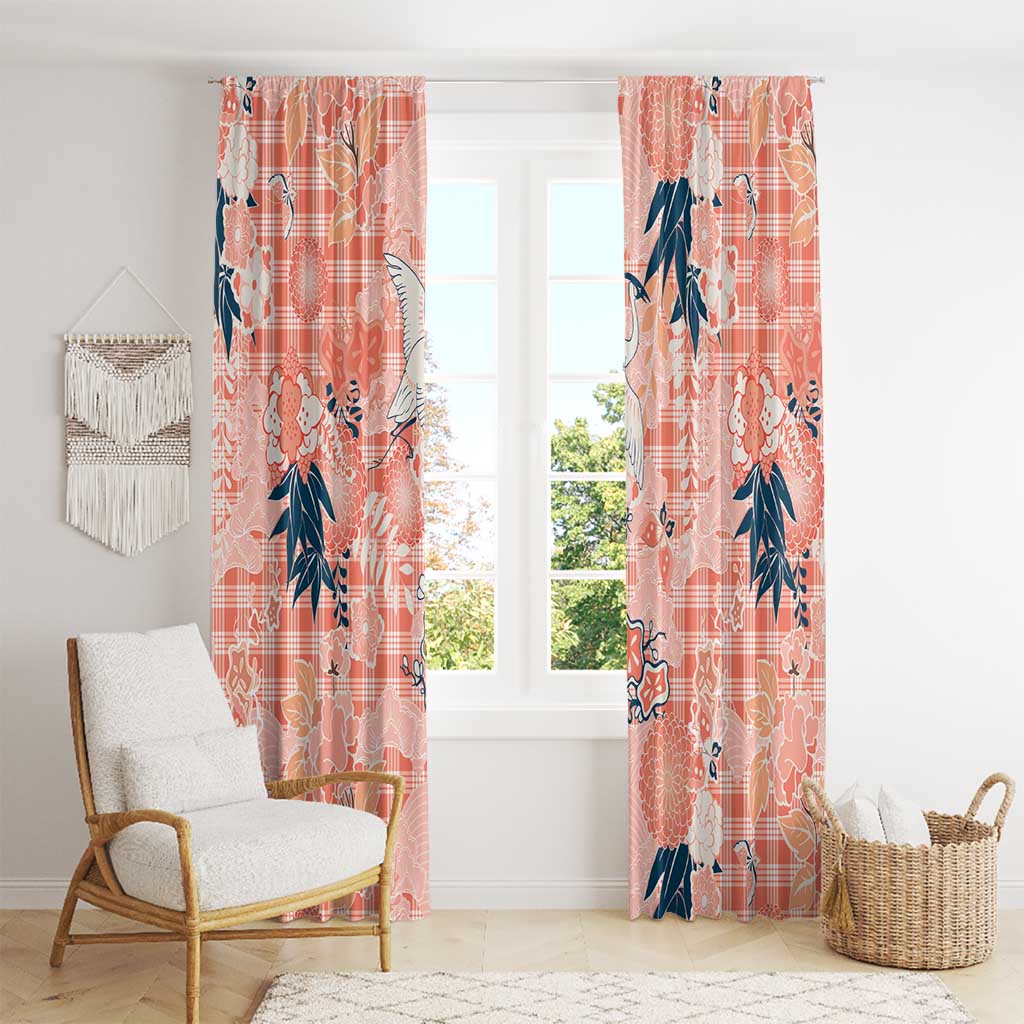 Red Palaka Crane and Flowers Window Curtain Japan Heritage Spirit - Polynesian Pride
