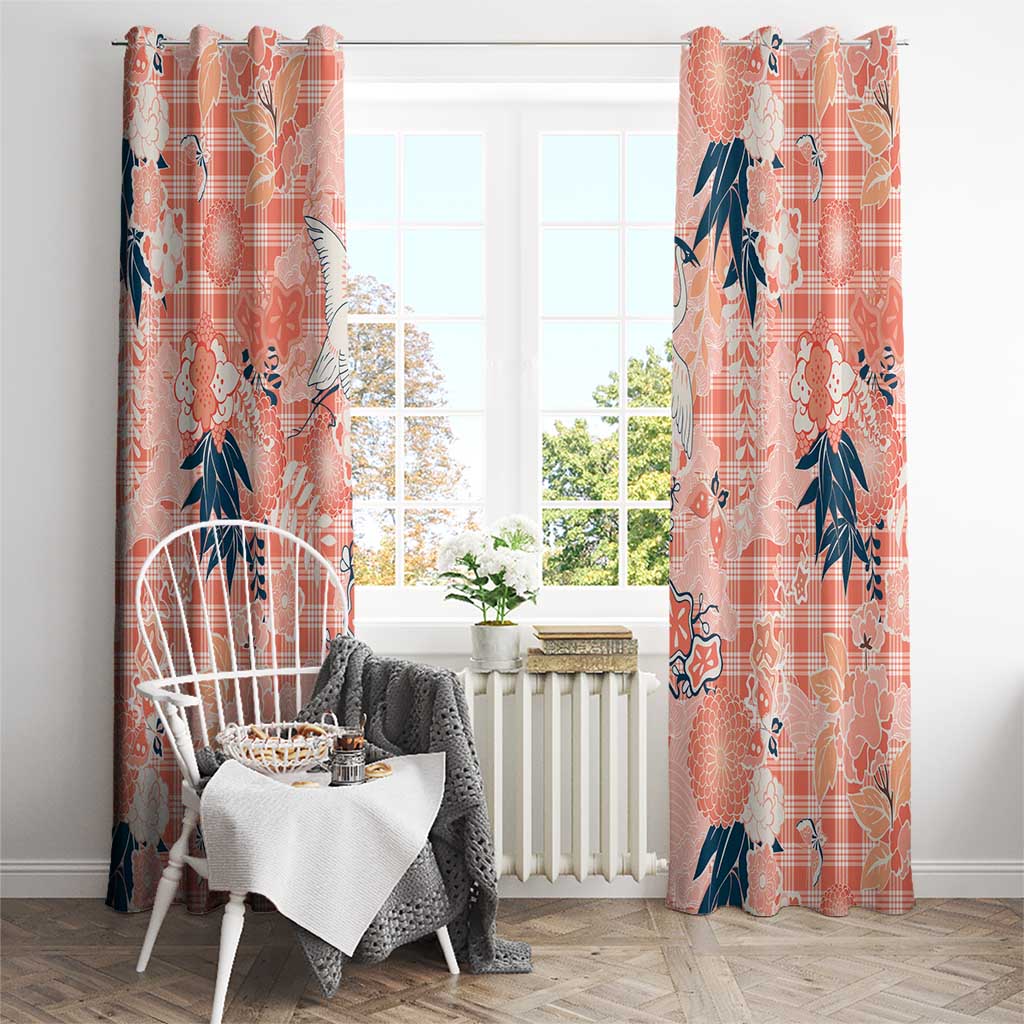 Red Palaka Crane and Flowers Window Curtain Japan Heritage Spirit - Polynesian Pride