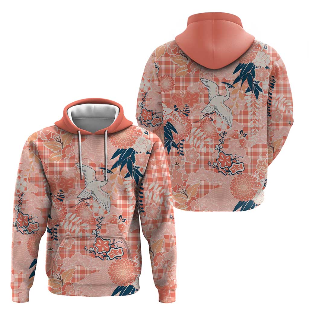 Red Palaka Crane and Flowers Zip Hoodie Japan Heritage Spirit - Polynesian Pride