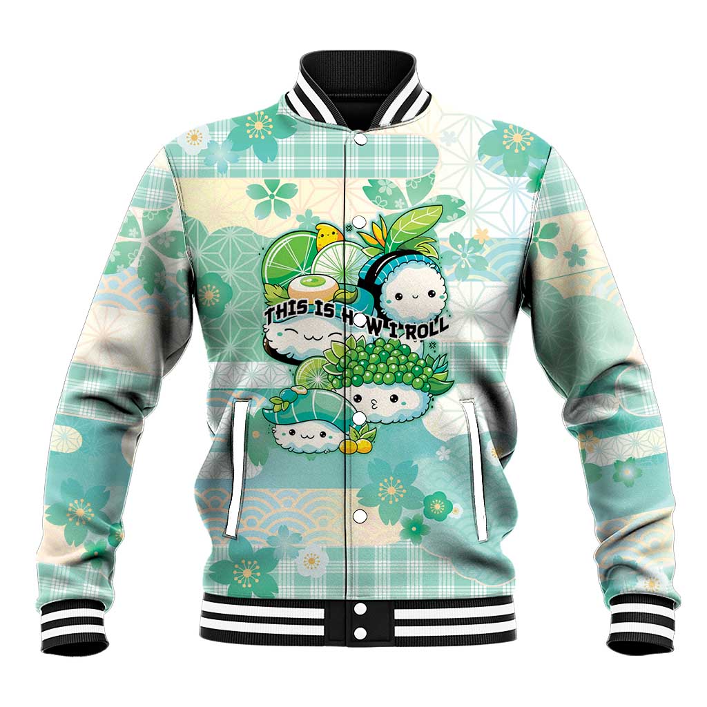 Personalized Japanese Kawaii Sushi Baseball Jacket Green Wagara Palaka This Is How I Roll