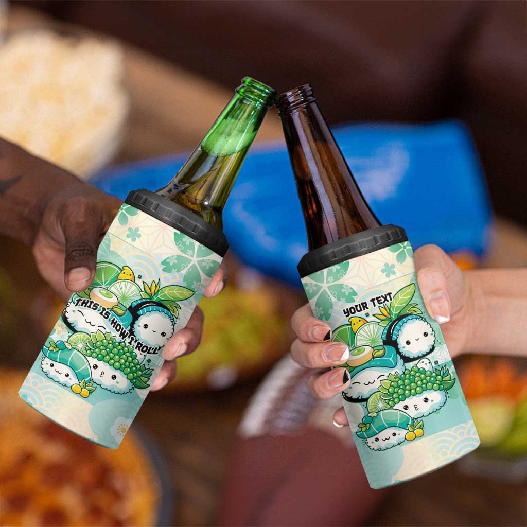 Personalized Japanese Kawaii Sushi 4 in 1 Can Cooler Tumbler Green Wagara Palaka This Is How I Roll