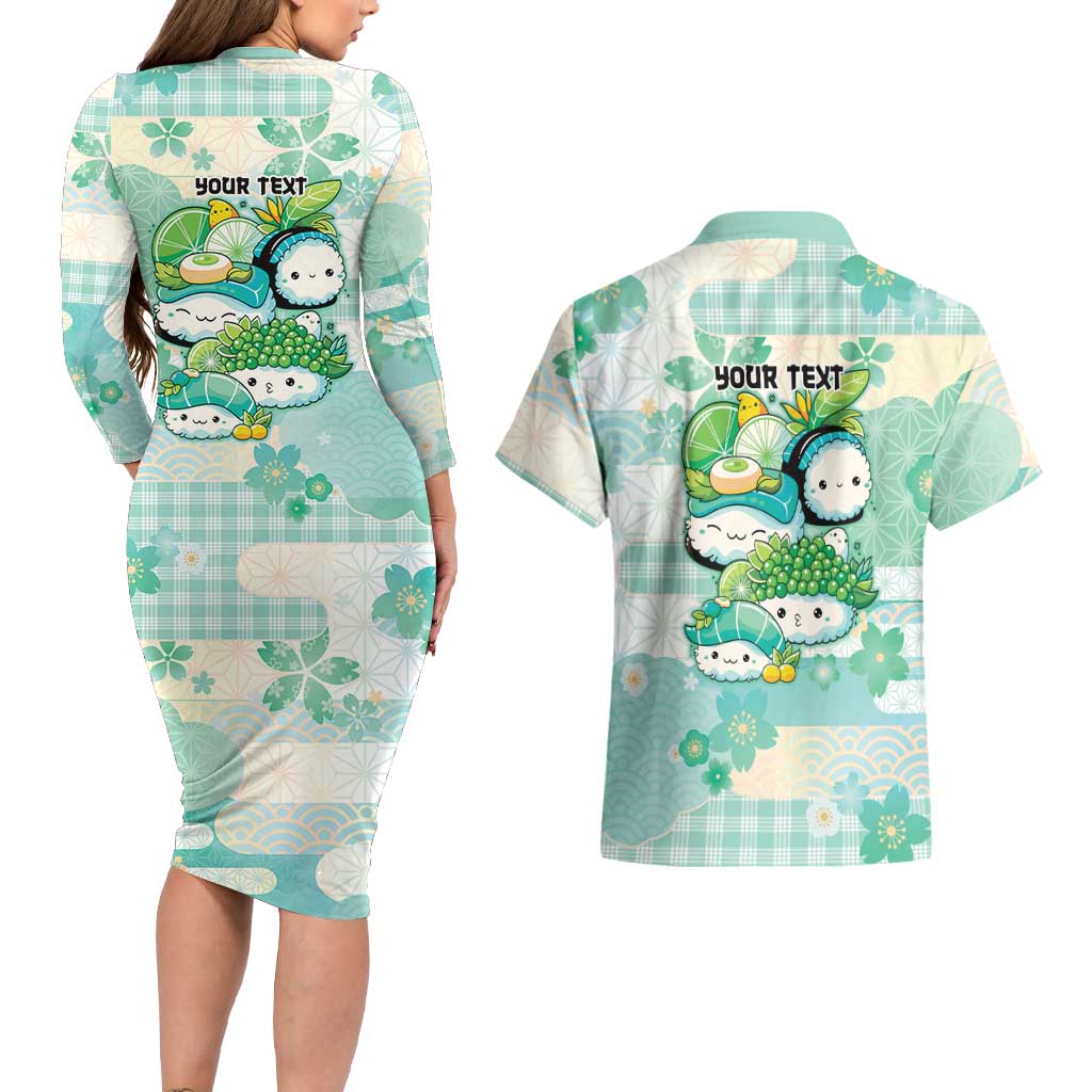 Personalized Japanese Kawaii Sushi Couples Matching Long Sleeve Bodycon Dress and Hawaiian Shirt Green Wagara Palaka This Is How I Roll