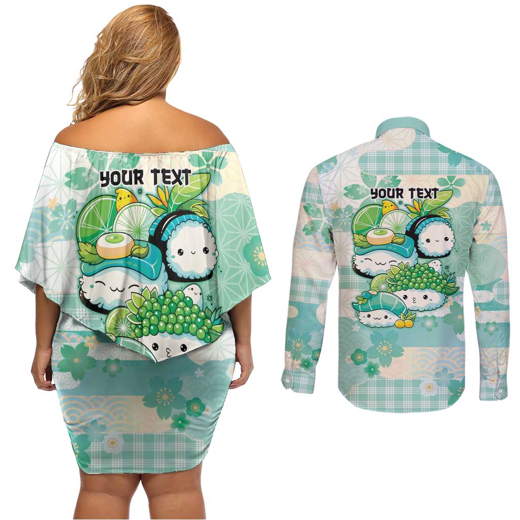 Personalized Japanese Kawaii Sushi Couples Matching Off Shoulder Short Dress and Long Sleeve Button Shirt Green Wagara Palaka This Is How I Roll