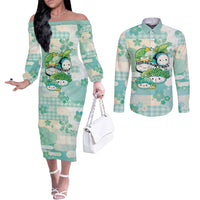 Personalized Japanese Kawaii Sushi Couples Matching Off The Shoulder Long Sleeve Dress and Long Sleeve Button Shirt Green Wagara Palaka This Is How I Roll