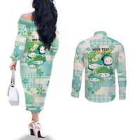 Personalized Japanese Kawaii Sushi Couples Matching Off The Shoulder Long Sleeve Dress and Long Sleeve Button Shirt Green Wagara Palaka This Is How I Roll